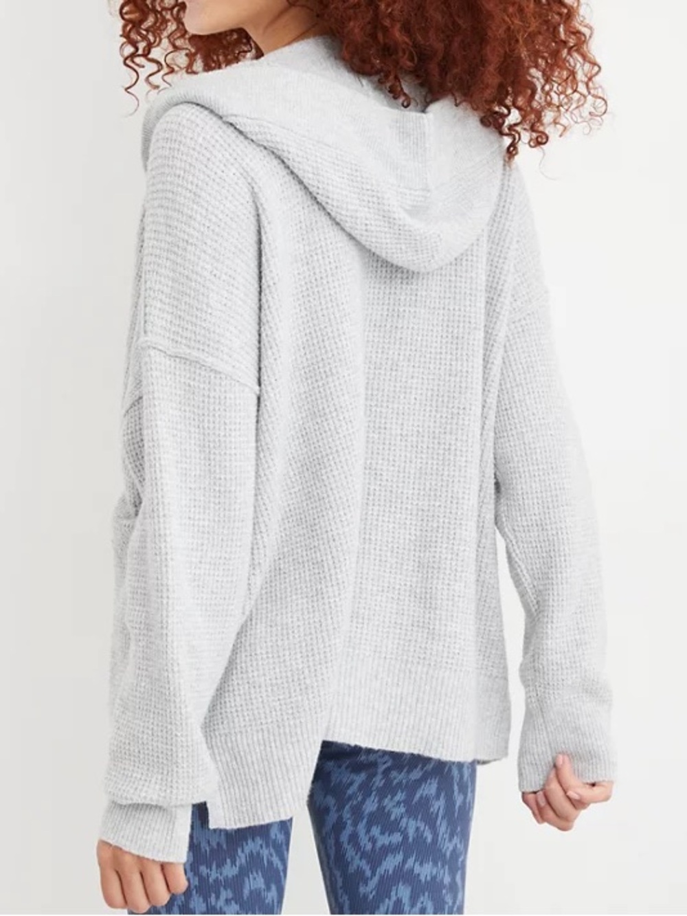 Aerie CozyUp Waffle Knit Sweater Hoodie Heather Gray Sz XL - Picture 5 of 12
